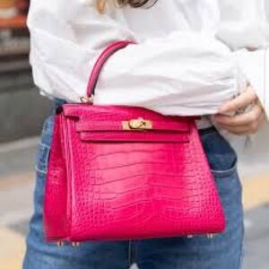 Pink Crocodile Pattern Handbag H Kelly 31 Embossed Sellier GHW